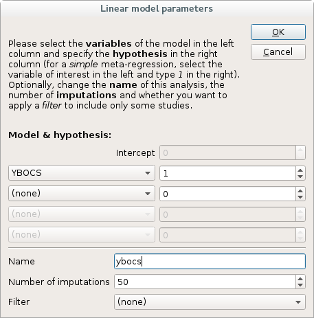 Linear model dialog